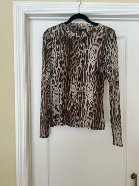 INC International Concepts Animal Print Mesh Long Sleeve Top - Brown and Black.